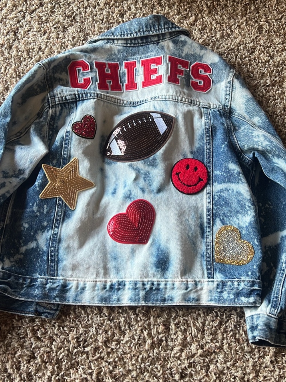 Kids Acid-Wash Jean Jacket with Red Patch Accents